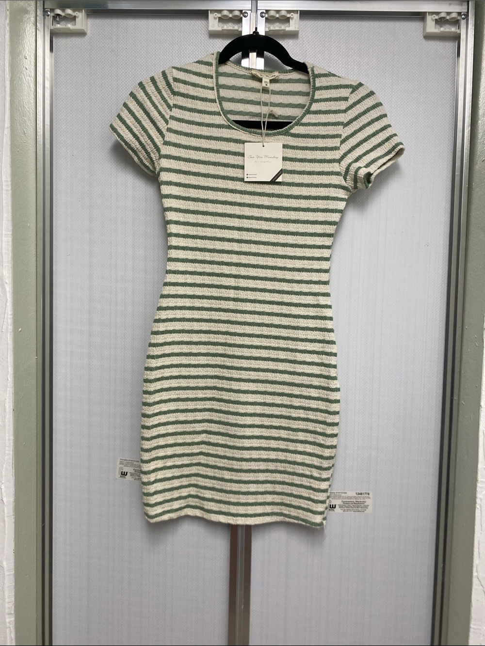 See You Monday Green & Cream Striped Knit Mini Dress